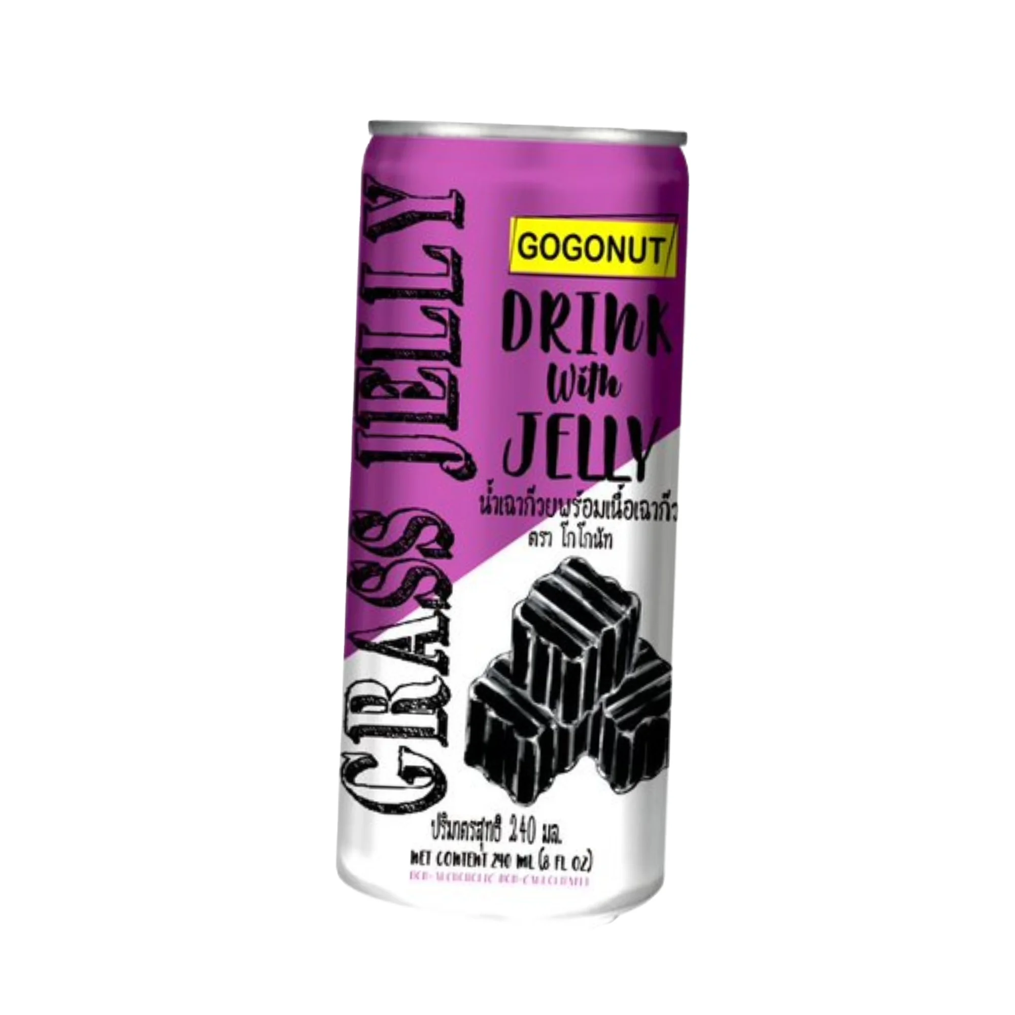 Thai Herb 100% Grass Jelly Drink with Soft Jelly Sweet Taste 240 ml. Traditional Pudding Jelly Snacks Dessert Bakery