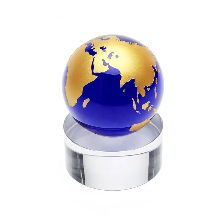 Exquisite blue crystal world globe and base