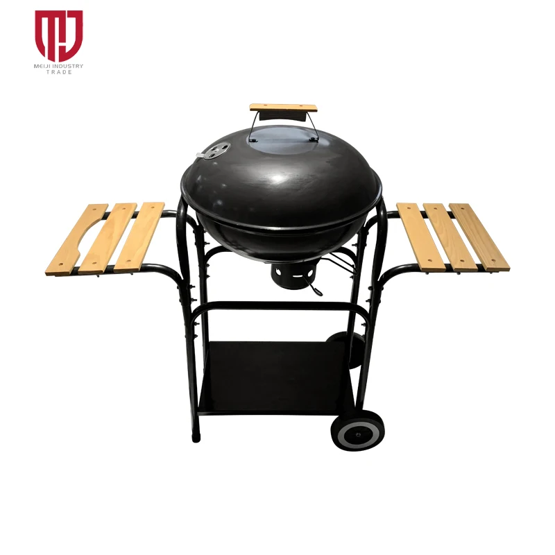 Manufacturer 6-10 People European Big Barbecue Black Outdoor Meat Charcoal BBQ Grill And Smoker Trolley With Side Table