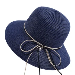Women Broad Brim Beach Hat Bowknot Summer Sun Hat Foldable Straw Hat