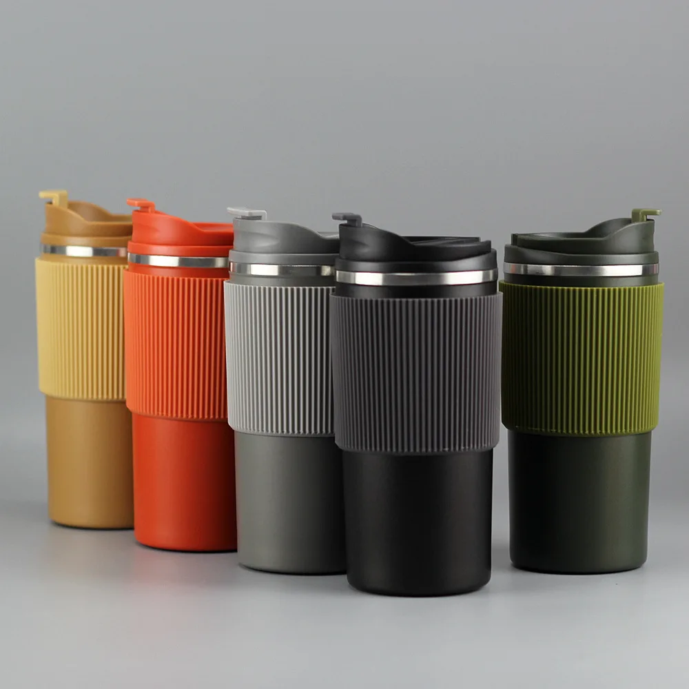New Design 304 Stainless Steel 15OZ Coffee Mug Portable Silicone Set Car Cup Straight Drink Thermos Travel Coffee Mug with Lid