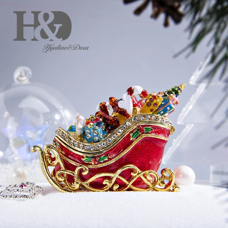 H&D Christmas Bear Decor Jewelled Enameled Trinket Box Christmas Gift Tabletop Ornament