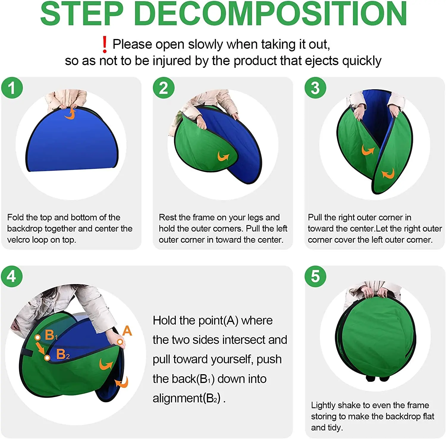 Portable Green Blue Grey Screen Backdrop 5 x 6.5ft Collapsible Pop Up Chromakey Background for Chair Zoom Virtual Camera Travel