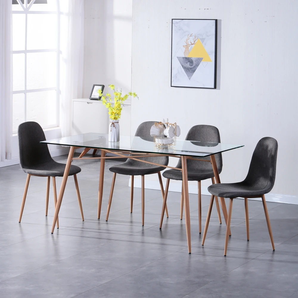 Modern luxury furniture Dining room tempered Glass top chrome base kitchen Dining table