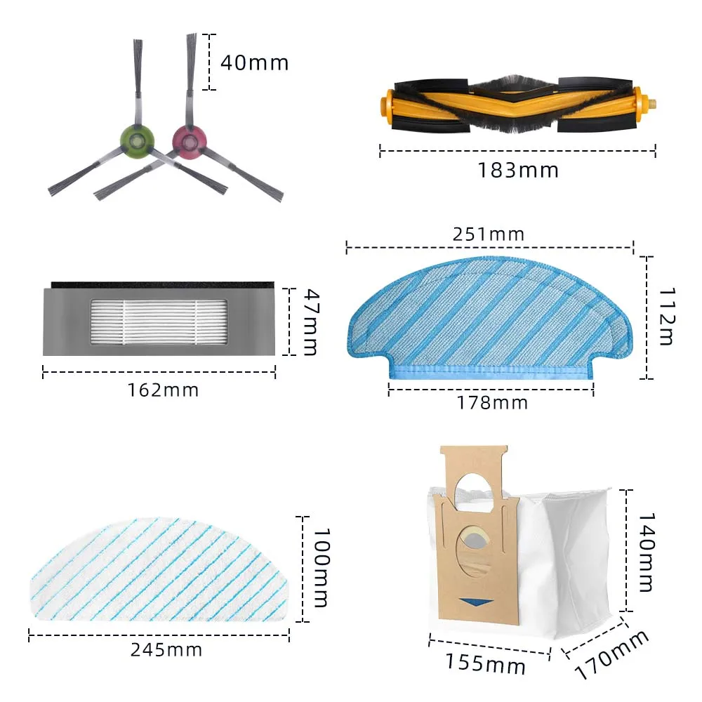Main Side Brush Hepa Filter Mop Cloth Dust Bag for Ecovacs T8 N8 Pro Plus Ecovacs Dee bot N8 Pro Robotic Vacuum Cleaner Parts