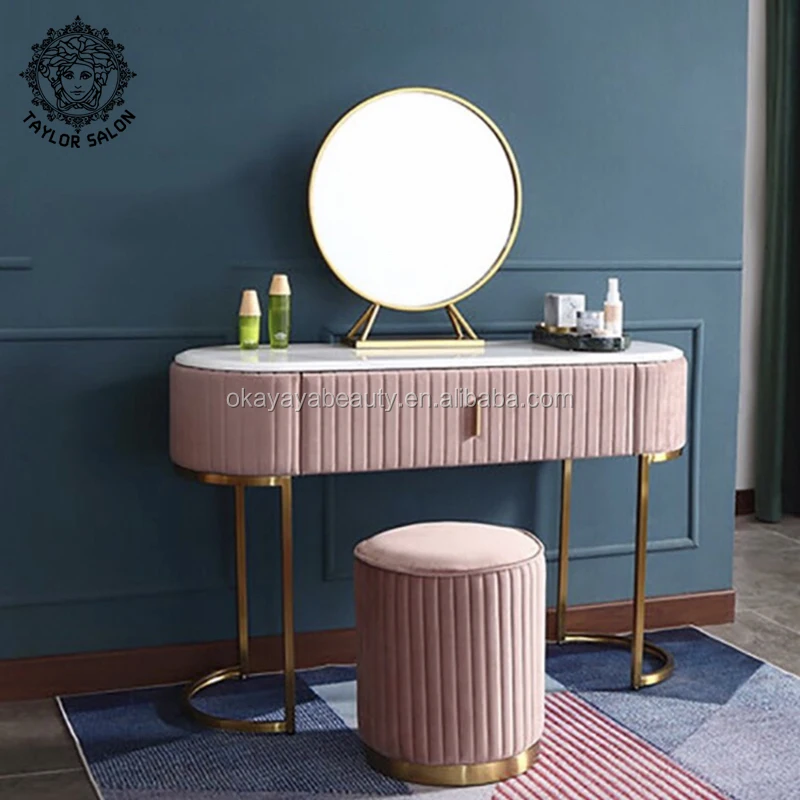 Beauty salon furniture makeup mirror stations vanity table dressing table with mirror and stool