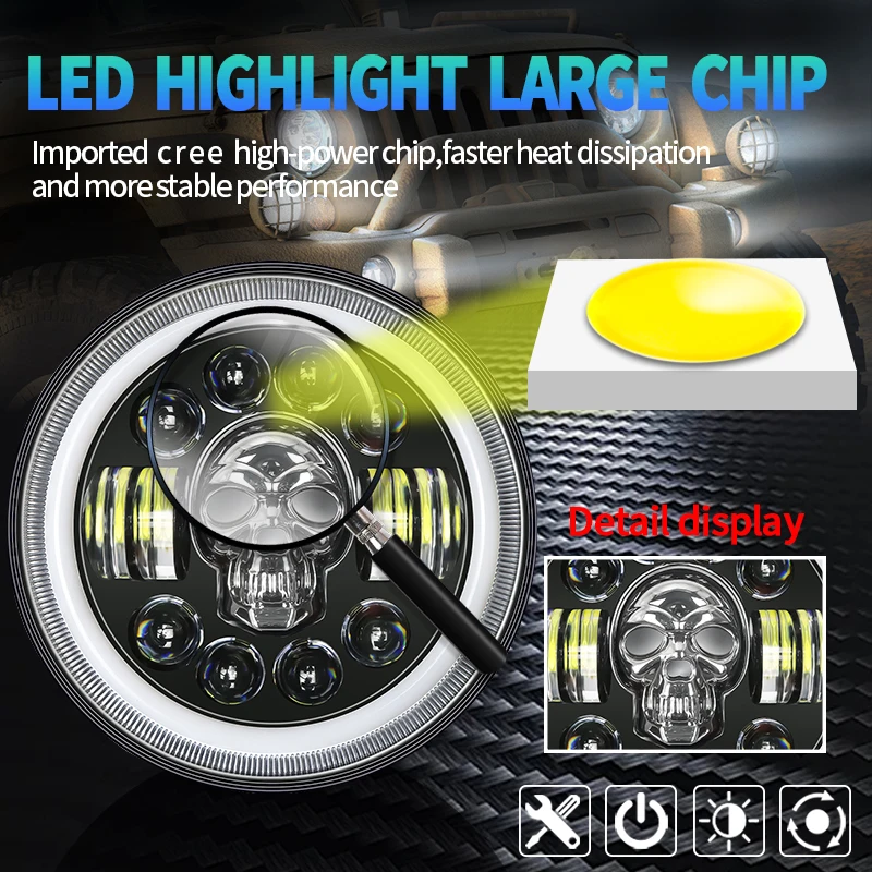 Wholesale Colorful Halo DRL 12V 24V  Angel Eye motorcycle led headlights 7 inch Round Led Headlight For Jeep