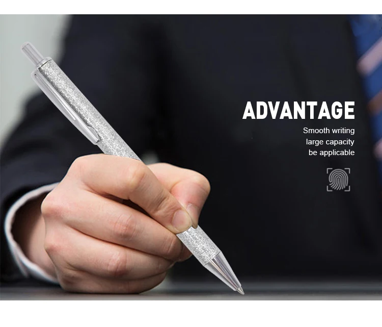 Wholesale Pretty Cute Pens Glitter Ballpoint Pens with Metal Barrel Retractable metal refill custom printed logo