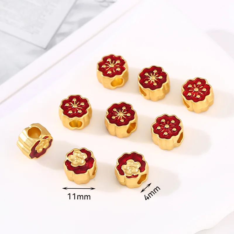 2024 Chinese Style Ancient Method 18K Real Gold Pendant Copper Plated Dripping Oil DIY Beaded Bracelet Necklace Caps