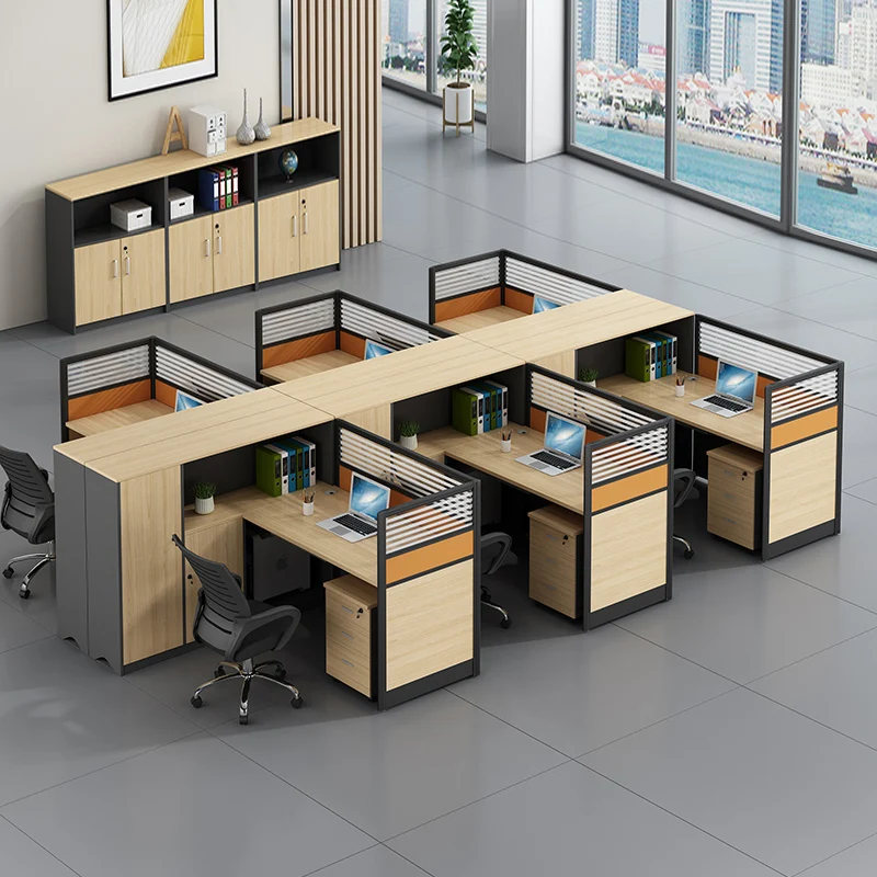 Wooden Office Staff Furniture Modular Workstation With Drawer 2 4 Person Office Desks