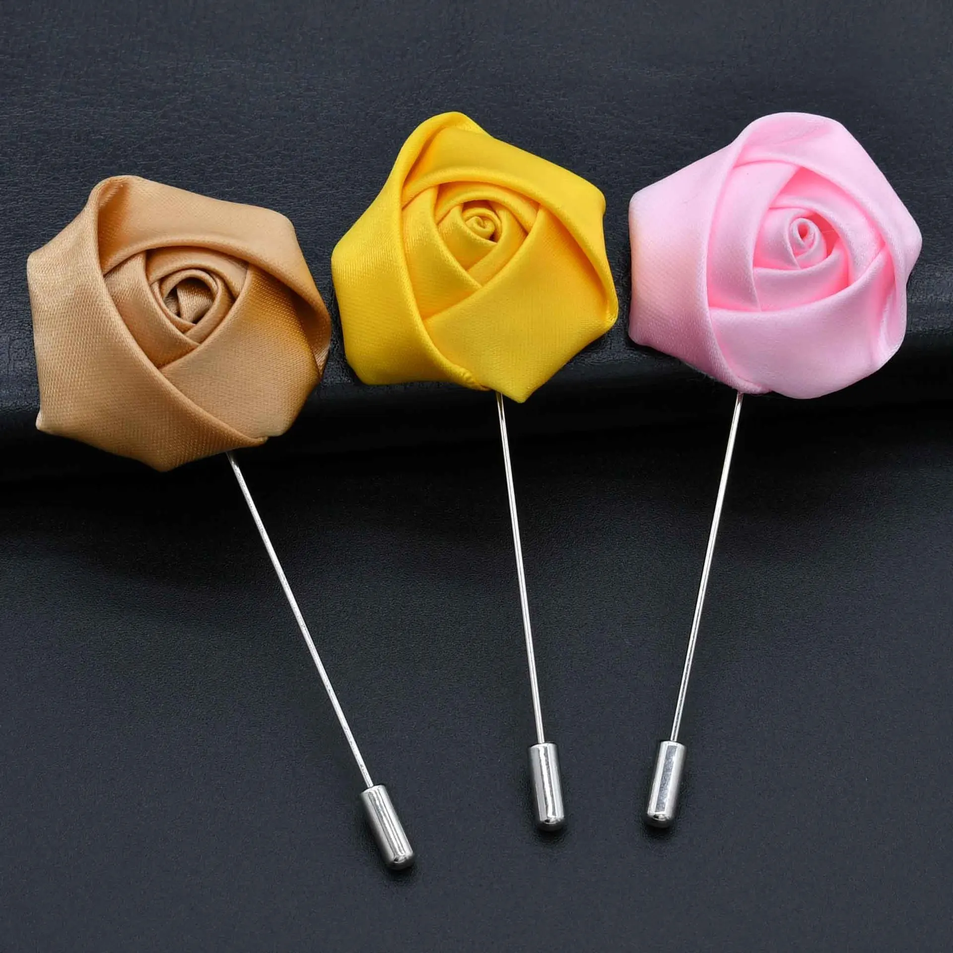 China Manufacturer Beautiful Handmade Artifical Fabric Rose Flower Lapel Pin Flower Brooches For Decoration Cheap Brooches