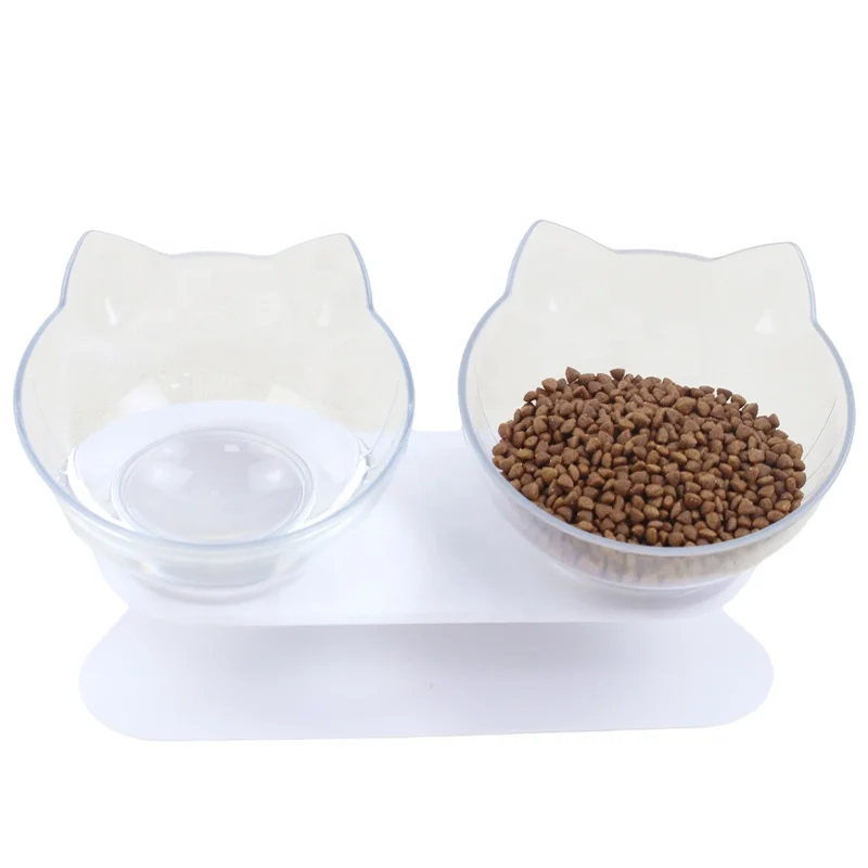 Manufacturer Direct Sale Pet Double Bowl Cartoon Car Ear Bowl with Transparent for Cat Dog Feeding Drinking