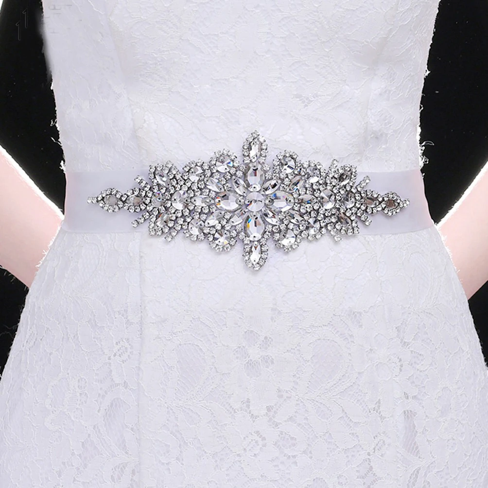 Bridal Belt Silver Rhinestones Belts for Women Dress Wedding Accessories Bridal Ribbon Belts Wedding Bride Sash