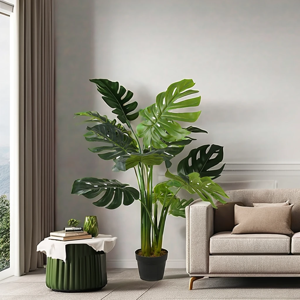 Highly Simulation Artificial plants Decorative Artificial Bonsai Monstera Deliciosa Tree Plant Artificial Tree