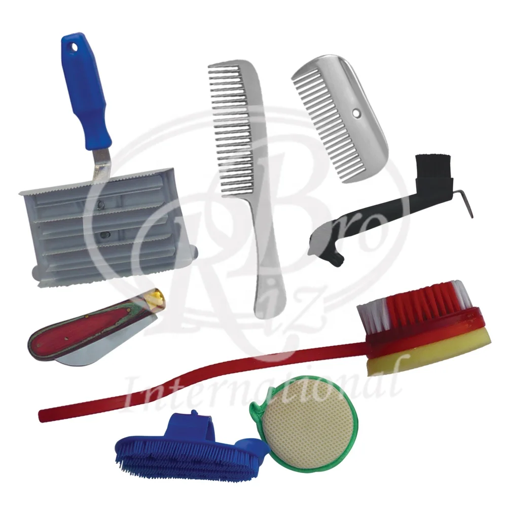 Equine Horse Grooming Care Kit /Horse Cleaning Set Transparent Zipper Bag Contains 8 Pieces
