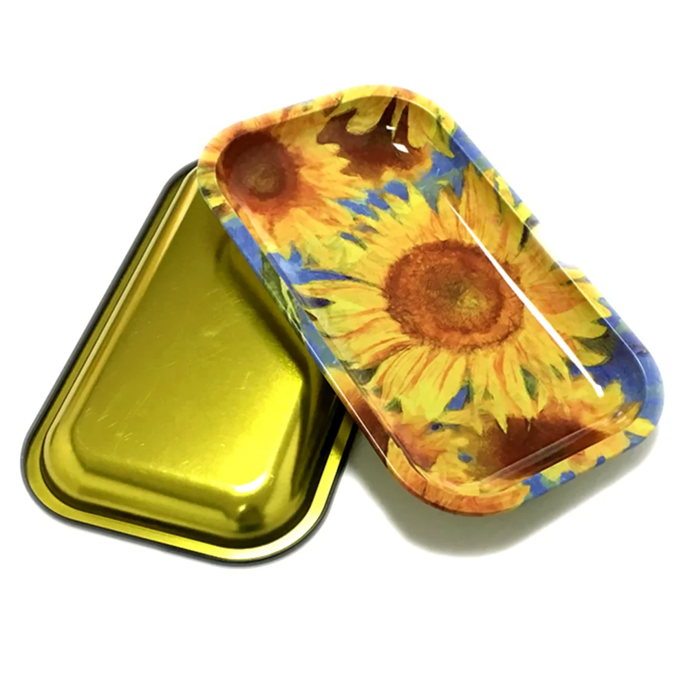 Custom Printed 10.5 in x 6.25 in  Medium Size Herb Rolling  Metal Serving Tin Tray