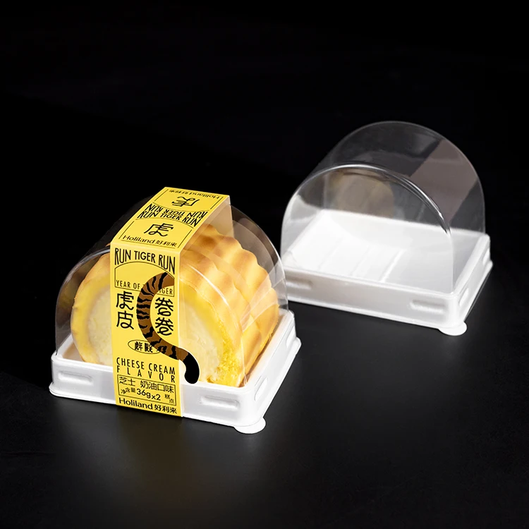 Clear Swiss Roll Cake Box OEM Reliable Disposable Semi Circular Pastry Packaging Takeaway Box PET Plastic Cake Packaging Box