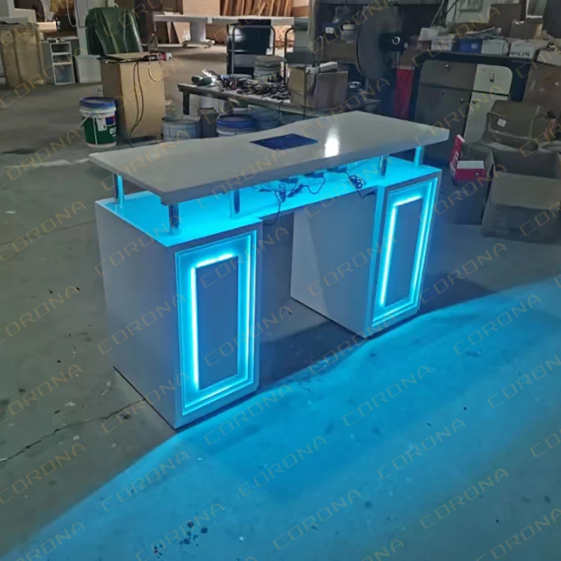 Nail Salon Furniture Modern High Gloss Marble Top Nails Bar Station Manicure Table With Fan