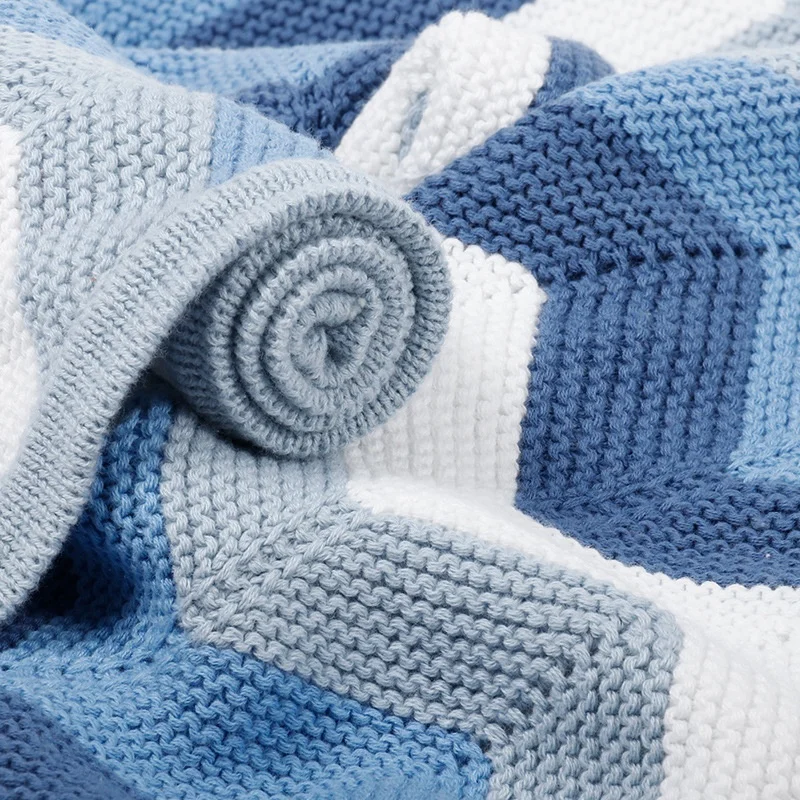 100% Cotton Cozy Wave Striped Newborn Baby Swaddle Wraps Knitted Blanket For Children