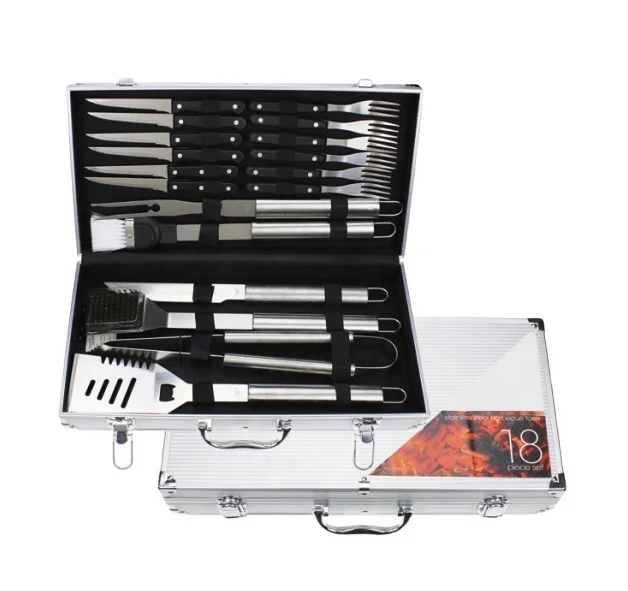 Набор инструментов для барбекю, набор из 18 щипцов из нержавеющей стали, с латунной головкой, щетка с щетиной кабана