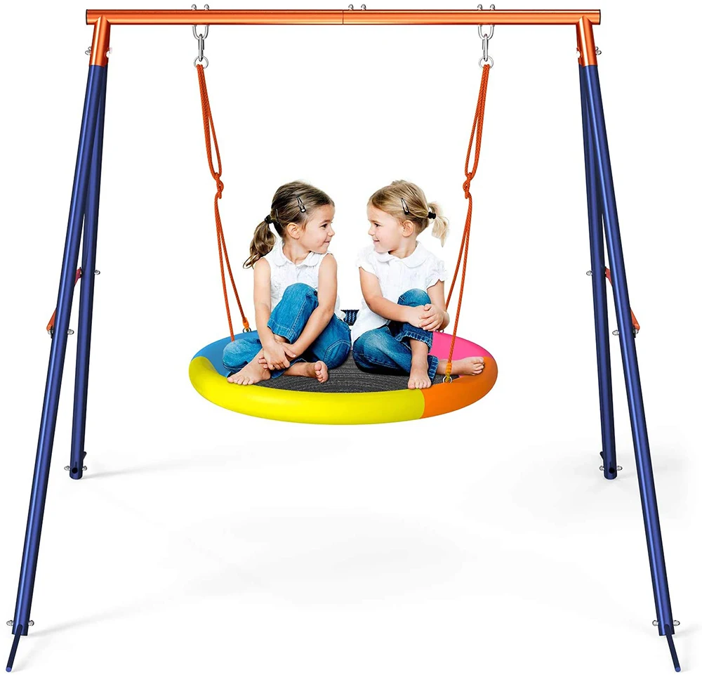 Saucer Swing with Stand for Kids Outdoor Swing Set with Heavy-Duty Metal Frame