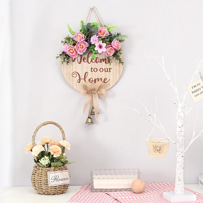 Factory Price North American Rural Artificial Flower Crafts Bell Welcome Doorplate Pendant Home Wedding Party Decoration