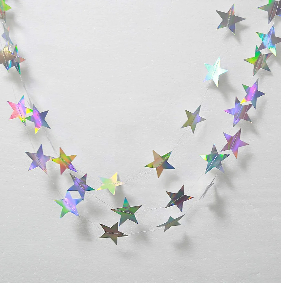 Star Moon Circle Dot Garlands Metallic Laser Hanging Crescent Streamer Banners Baby Shower Birthday Wedding Party Decoration