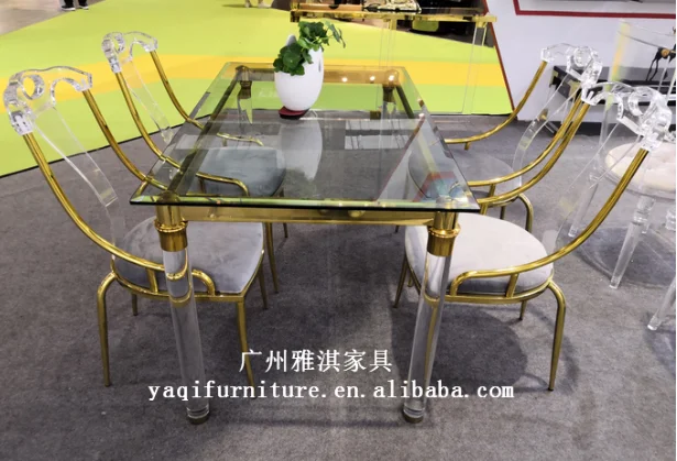 Wholesale cheap home furniture used acrylic rectangle dining table and chairs set