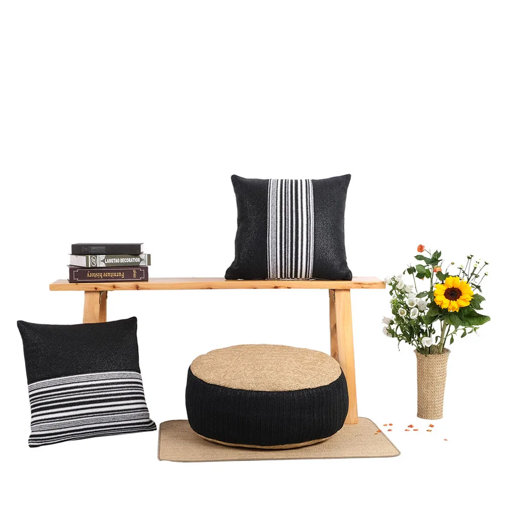 Wholesale Handmade feeling custom throw pillow home Decorative luxury throw pillow Black and white Striped sofa cushion