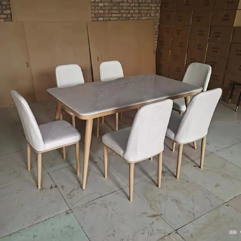 Wooden print dining table artificial marble top size 160*90 cheap price