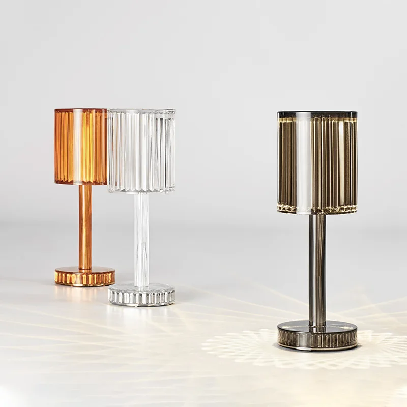  Modern Luxury Crystal Aurora Clear Dining Lamps Cordless Restaurant Table Lamp With Rechargeable Battery