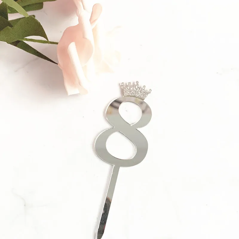 Wholesale hot sales cake decoration gold silver acrylic number birthday cake toppers with crown