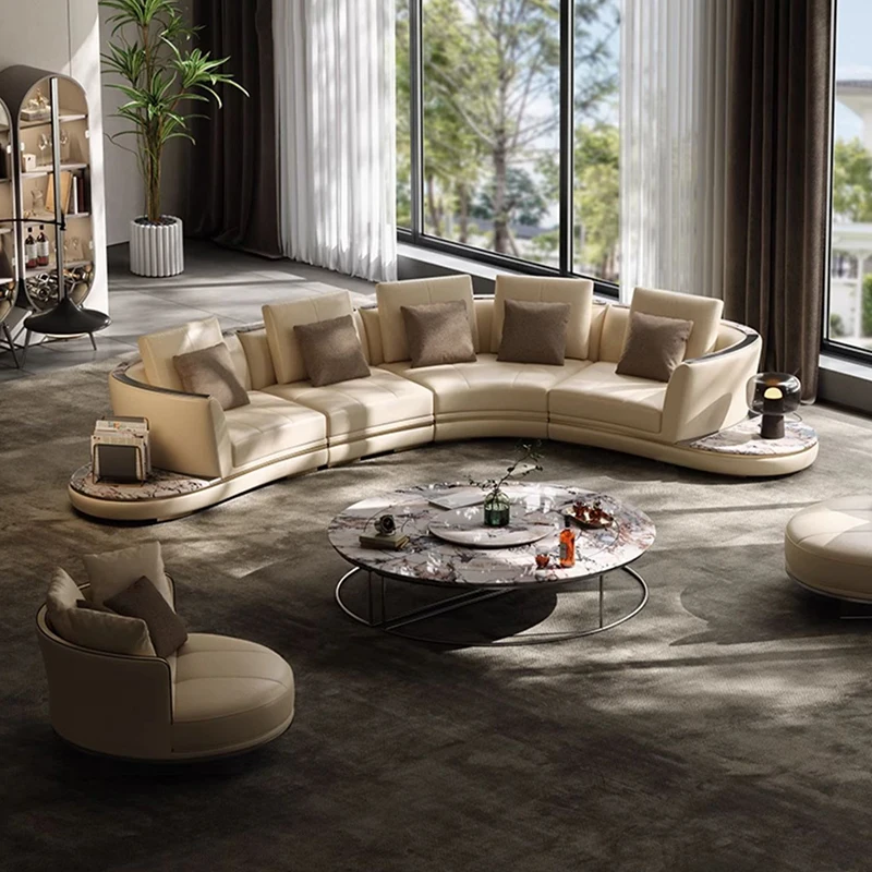 Luxury Leather Sofa Villa Luxury House Large Flat Living Room Corner Sofa Italian Curved  Leather Sofas Combination