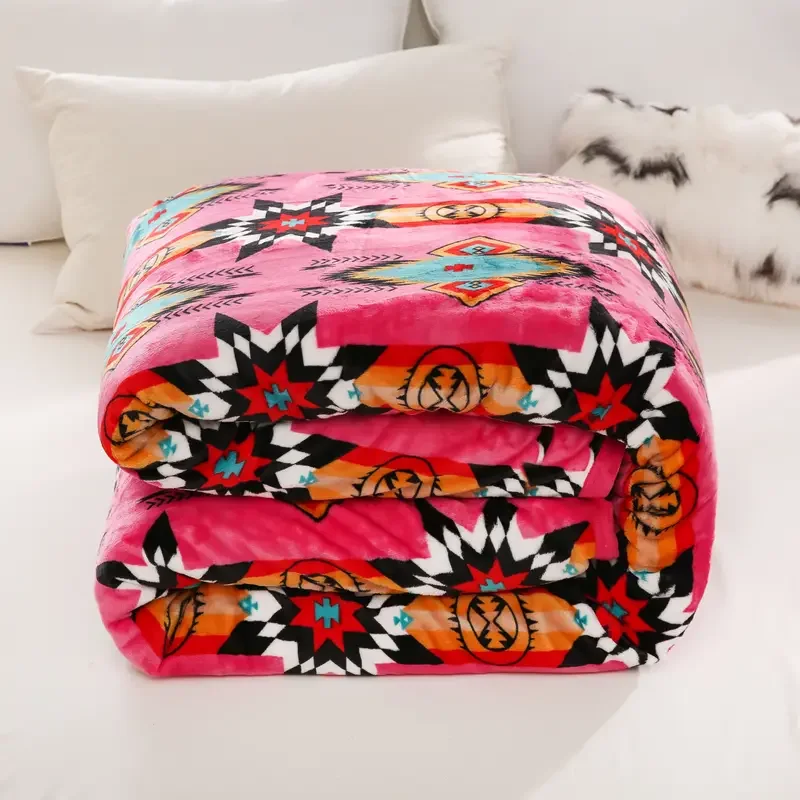 New Arrived Soft Cozy Boho Ethnic Style Printed Flannel Blanket Customized Polyester Fleece Throw Blanket For Winter