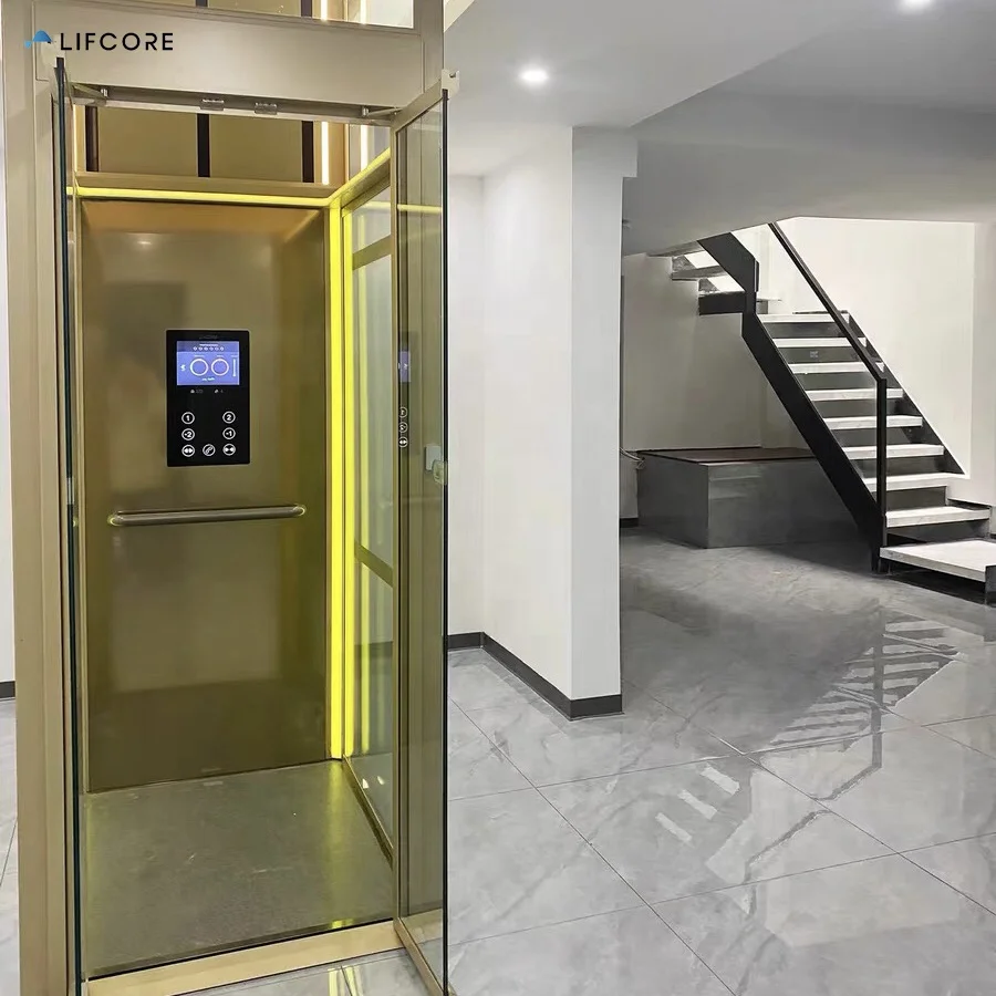 Customize 1-4 floor elevator lift kit gold designer cabin for hotel lift