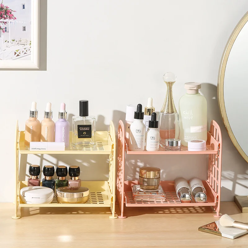 2 layers multi-functional office desktop storage makeup storage desktop cosmetic organizer box plastic storage rack