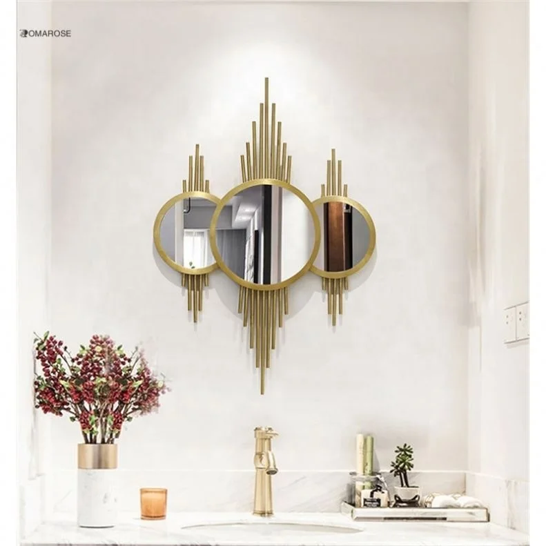 European style creative handmade wall mirror design metal golden color for living room bathroom bed room hotel wall decoration