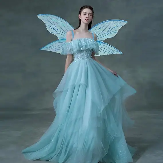 4PCS Butterfly Fairy Wing Decor Butterfly Fairy Wings with Elf Ears Dress Up Birthday Party Favors Costume Halloween Angel Wing