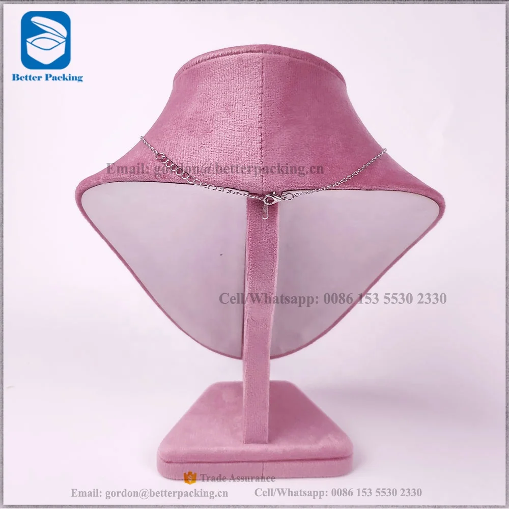 DT015N C Factory customized Blind Stamped LOGO Pink Velvet Jewelry display necklace bust Stand