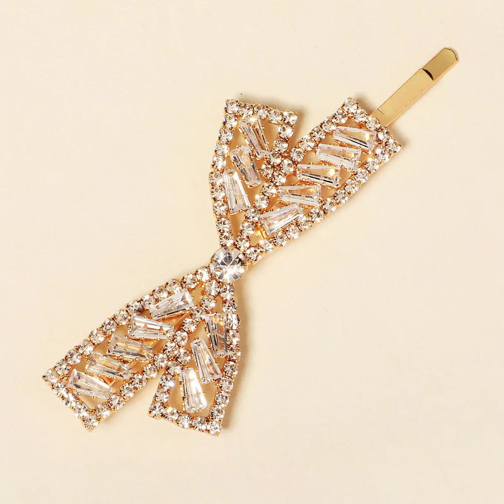 Lady Crystal Sparkling Bowknot Hairpins Wedding Jewelry Rhinestone Hair Clip Crossed Zircon Full Diamond Hair Pin Accesorios Mujer