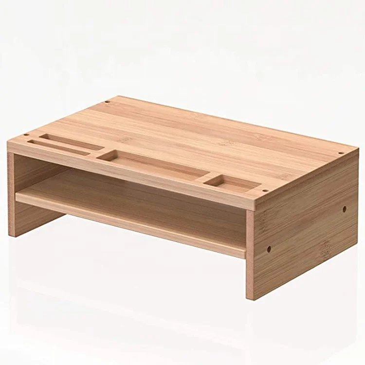 Оптовая продажа, органайзер для хранения, Бамбуковая настольная подставка для монитора с 2 полками