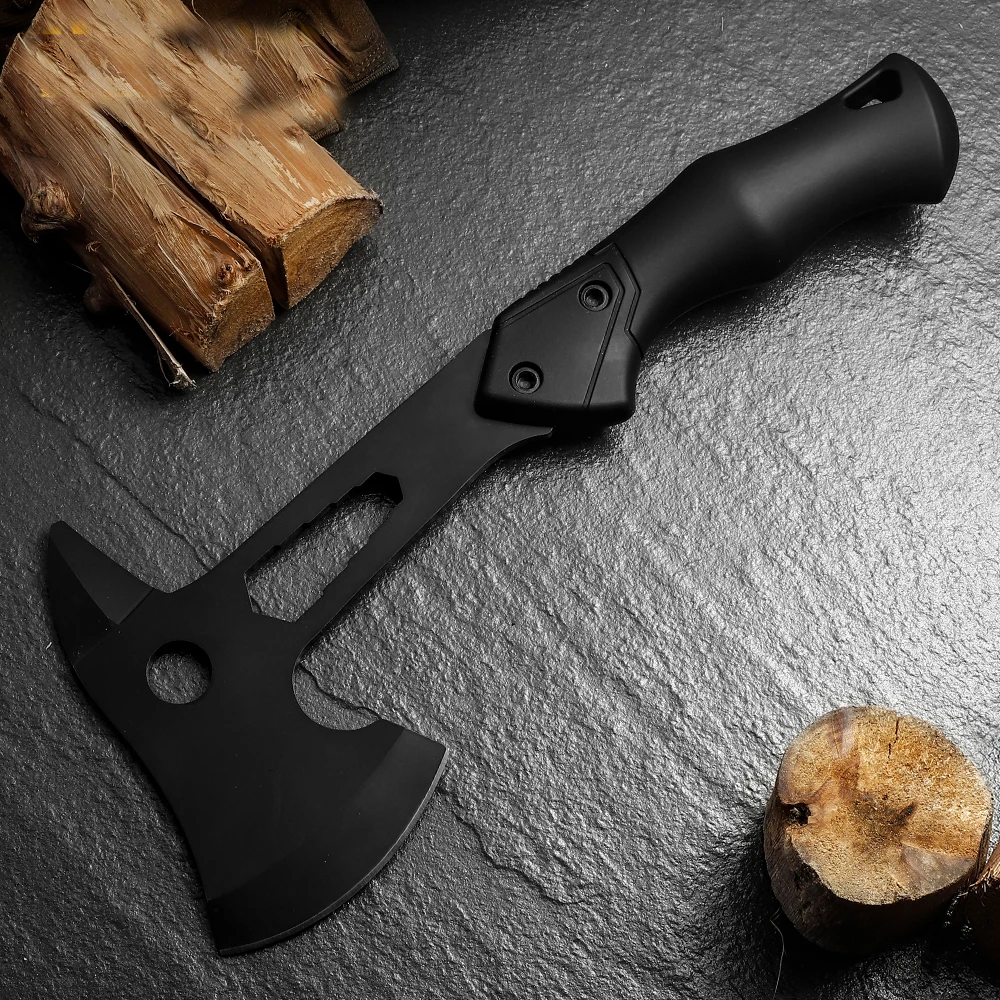 New outdoor multi-purpose open mountain axe with hexagon board hand and all black rubber handle fire axe