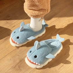 2022 New Arrivals Winter Shark Slides with Fur Plush Slippers Kids Ladies Women House Shoes Wholesale Europe