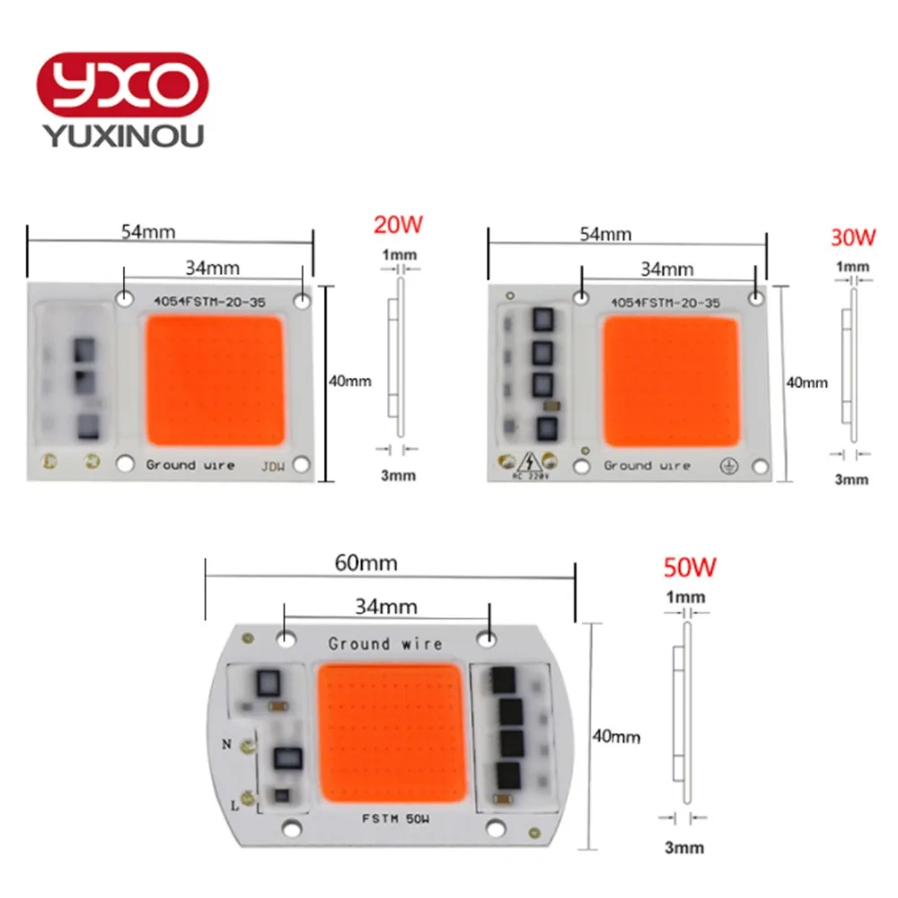 Customized Cob Led Light Strip Panel Chip 20 30 50W Red Yellow White Lighting Color Dc Led Chip Lamp Diy