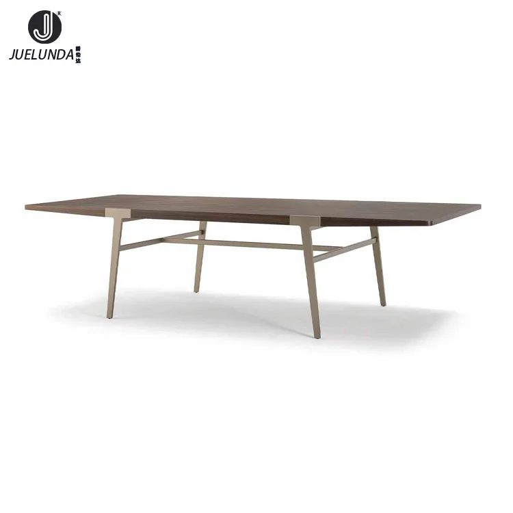 Modern Italian luxury marble dining table natural eucalyptus veneer stainless steel bronze brushed leg table