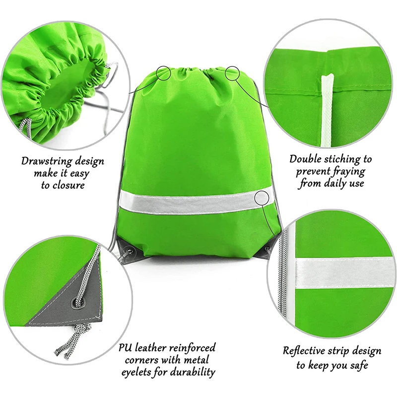 Custom Logo Polyester Sport Gym Sacks Nylon Drawstring Backpack Yoga Bag With Reflective Strip