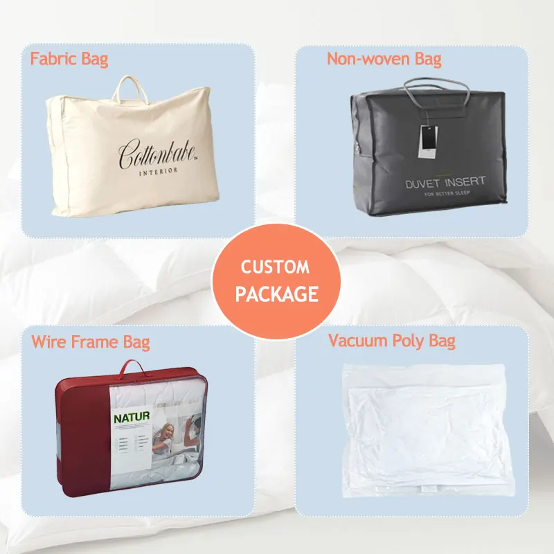 Custom wholesale 100% Cotton Down-proof All Season  Winter Home/Hotel Nature Soft  Goose Goose/Duck down Feather Duvet/Quilt