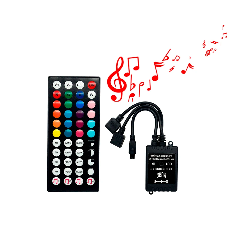 Hot Sales Rgb Led Controller Ir 44Key Remote 1 To 2 Invoice Control  Dc12V   Music Controller Rgb Led Strip