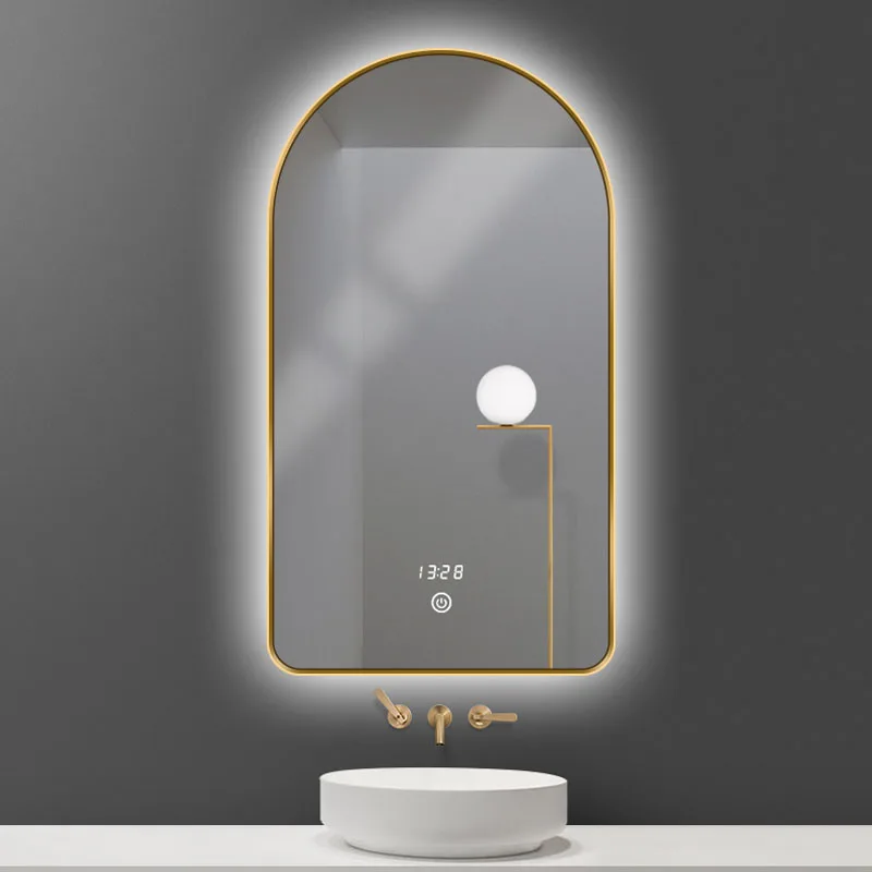 Aluminum alloy frame Arch small LED mirror touch screen led Light bath smart mirror intelligent wall mounted mirror with Antifog