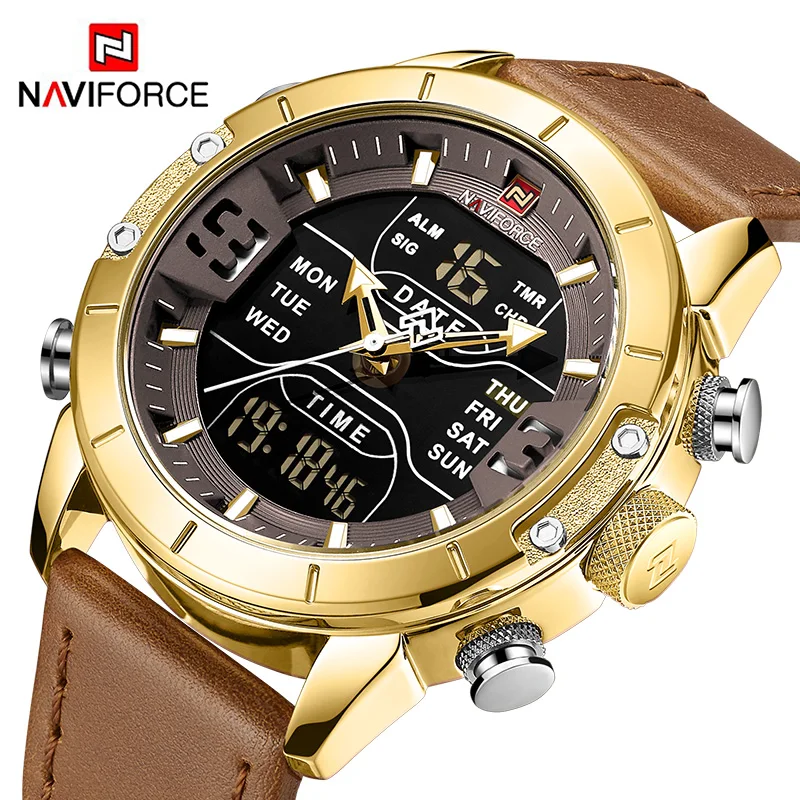NAVIFORCE 9153L  nf9153 Watch Luxury nv9153 Man Gift Quartz Digital Clock Genuine Leather Watches Men Wrist Relogio Masculino